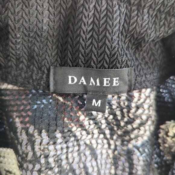 Damee sleeveless button front tropical leaf black gray asymmetrical Tunic M - Picture 8 of 15